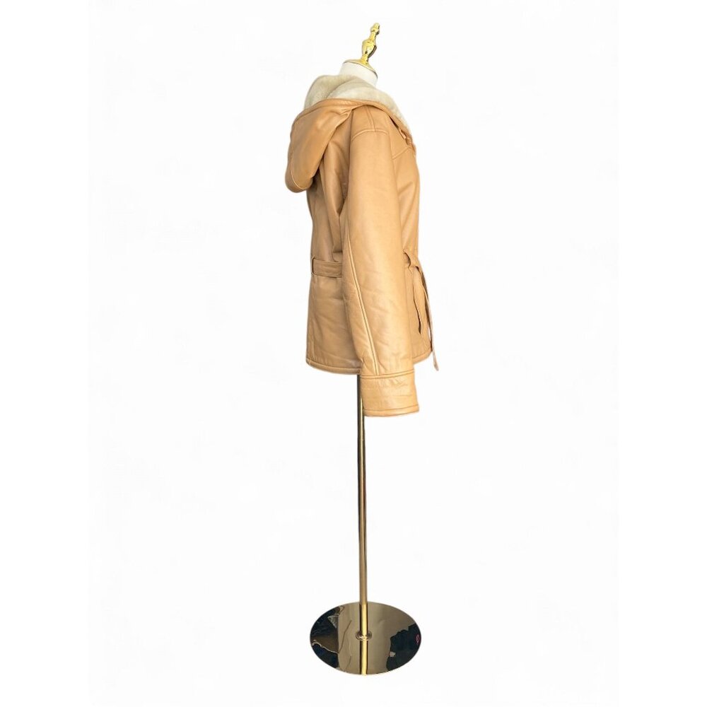 Wilsons Leather Women's Tan Faux Shearling-Lined Jacket Belted Waist S READ - Picture 2 of 11